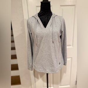 Michael Michael Kors Gray V-Neck Hoodie with Drawstring and Layered Hem, Size M